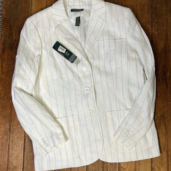 Women’s Ralph Lauren white linen pin stripe jacket size 16 NWT - Picture 1 of 8
